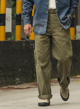 恶犬BRONSON M-41人字纹UTILITY杂役长裤HBT男士高腰直筒宽松休闲