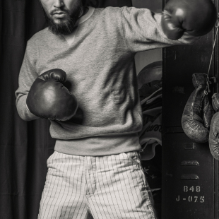 恶犬BRONSON 复刻双V重磅麻灰色套头运动衫 加厚毛圈纯棉拳击卫衣