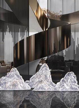 现代高档透明树脂绿色假山摆件工艺品软装饰酒店庭院客厅造景雕塑