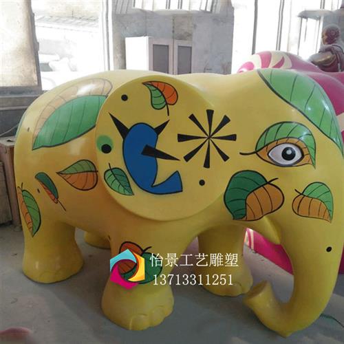 玻璃钢动物造型雕塑彩绘大象雕塑城市广场美陈雕塑摆件
