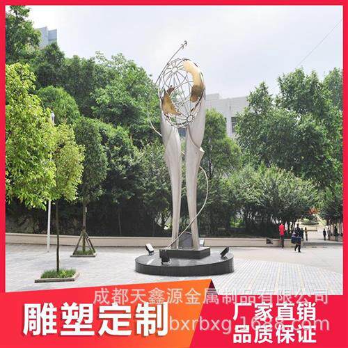 不锈钢雕塑圆环几何鹿鱼浪花景观售楼部镜面金属水景摆件