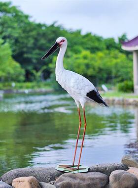 户外仿真白鹳雕塑白鹤模型玻璃钢水池塘水景园林白鹭景观仙鹤摆件