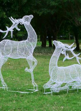 不锈钢镂空梅花鹿雕塑铁艺园林景观动物摆件售楼部草坪广场装饰品