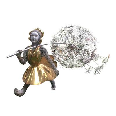 龙岗区不锈钢镂空公园景观人物雕塑蒲公英仙女钢丝花园美陈