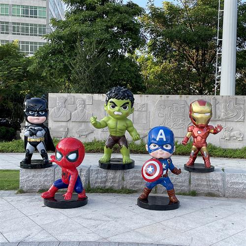 户外玻璃钢蜘蛛侠雕塑漫威钢铁侠商场影院机器猫网红门店装饰摆件