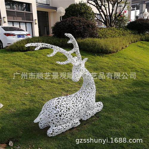 定制不锈钢雕塑公园园林美陈不锈钢鹿艺术镂空鹿景观雕塑摆件
