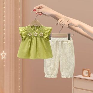 女童套装2026新款夏季儿童洋气时髦韩范两件套女宝宝无袖衣服裤子