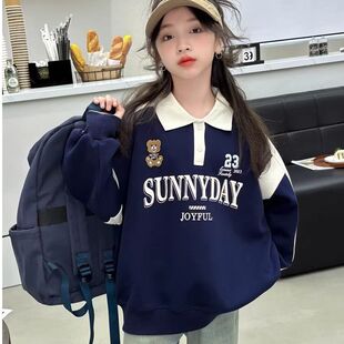 女童卫衣春秋季2025新款超酷女孩长袖中大童洋气时髦连帽秋装上衣