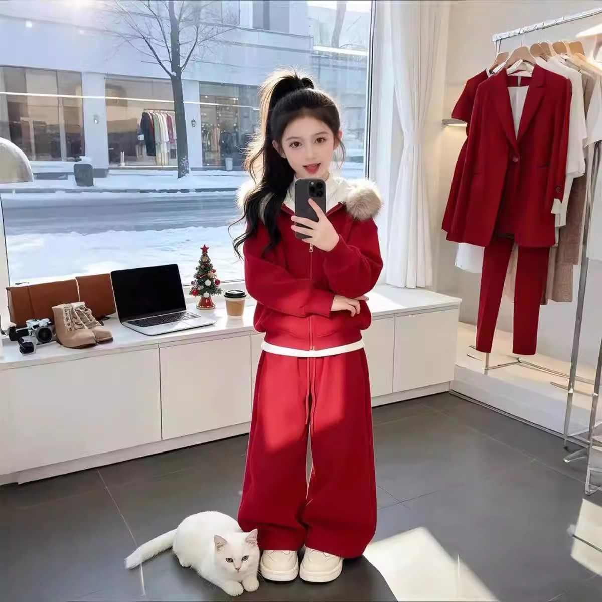 女童秋冬季款套装2026新款儿童洋气红色加厚连帽卫衣年服两件套潮,童装/婴儿装/亲子装,套装,淘宝优惠券,粉丝福利购,淘宝优惠卷