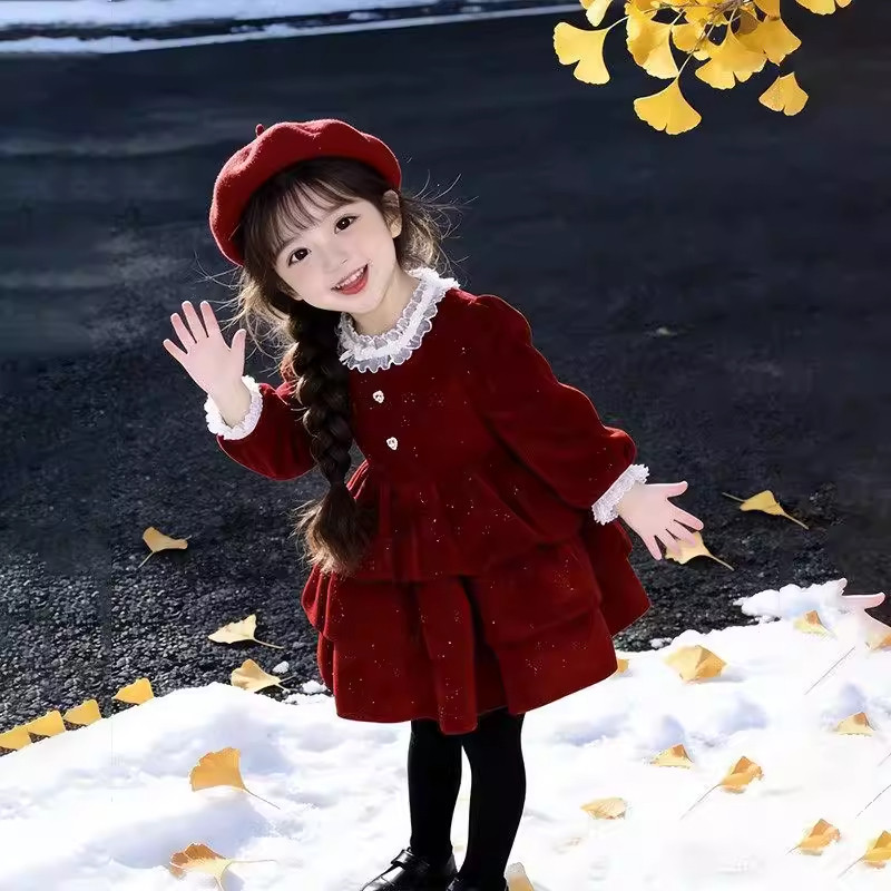 新年2026新款女宝冬季亮闪闪红蓬蓬蛋糕公主裙儿童洋气花边连衣裙,童装/婴儿装/亲子装,连衣裙,淘宝优惠券,粉丝福利购,淘宝优惠卷