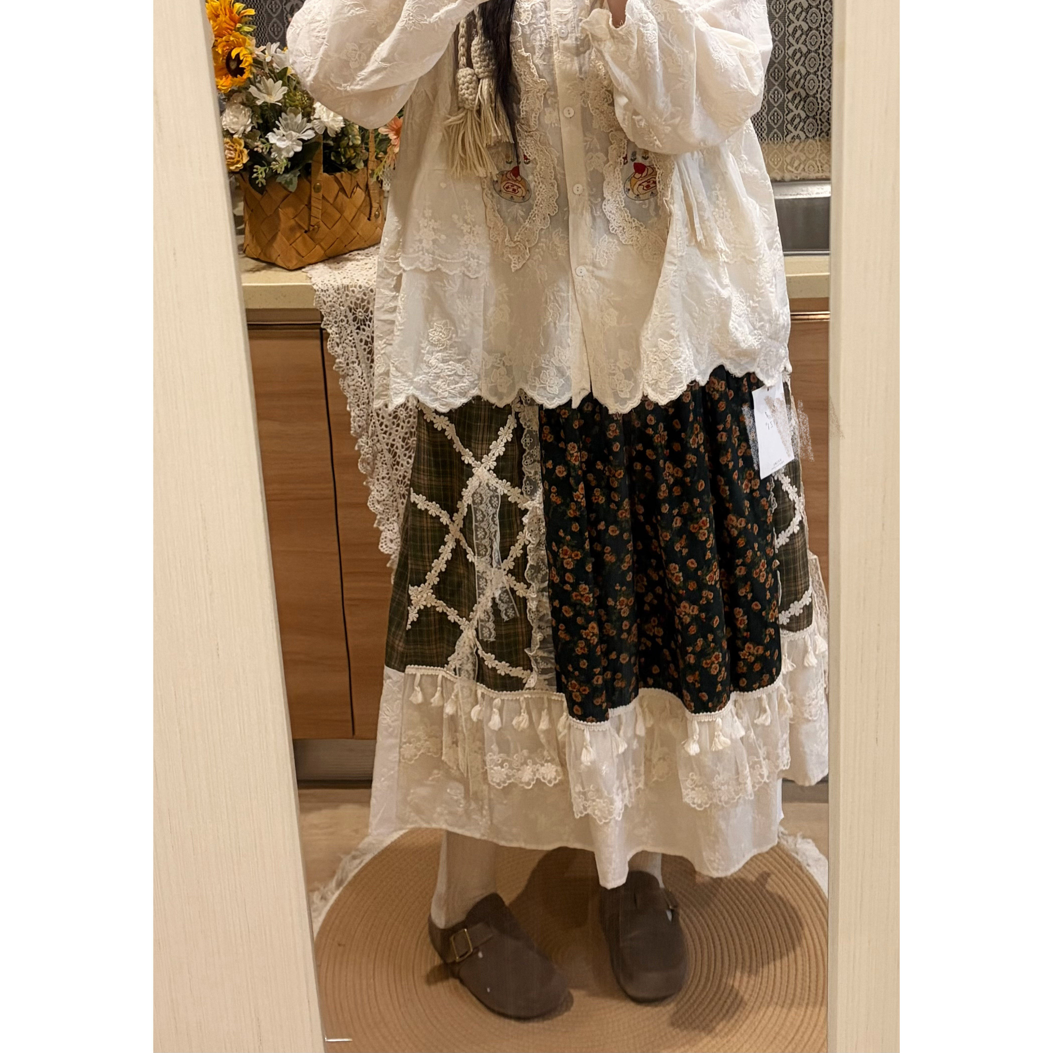 【桔衣梓】特价清森系碎花冬季加绒半身裙芭蕾复古少女流苏中长裙