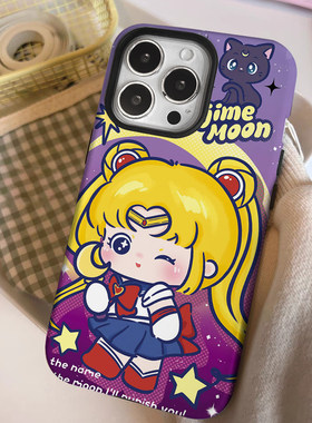 月亮美少女iPhone14二合一菲林适用16plus趣味卡通苹果12/13日系高级感15promax小众iphonex防摔保护xr手机壳