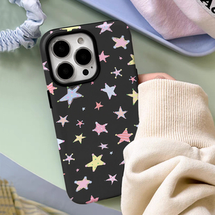 ins风小星星iPhone16二合一菲林适用15plus趣味插画苹果12/13简约14promax小众女款iphonex防摔保护xr手机壳