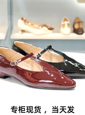 COMELY康莉2025T字带低跟亮漆牛皮尖头玛丽珍鞋女鞋单鞋KYQ55563