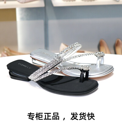 康莉低跟粗跟水钻夹趾凉拖鞋外穿