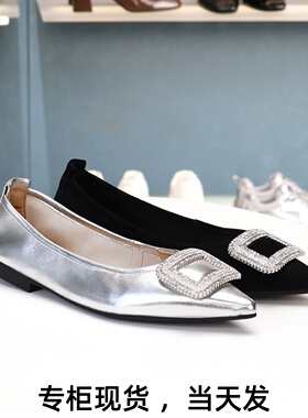 COMELY康莉2025新款尖头低跟水钻方扣软底单鞋女KYQ45562DU02CQF