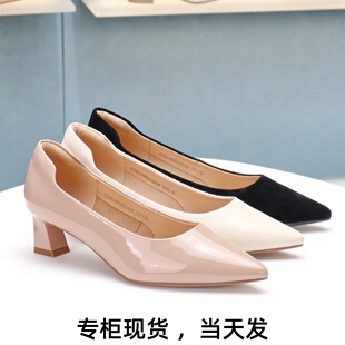 COMELY康莉2025新款简约中跟羊皮高跟鞋通勤正装舒适单鞋KYQ51058