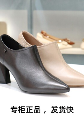 COMELY康莉2026粗跟羊皮高跟鞋深口尖头女鞋单鞋KYQ56560DU01CM5