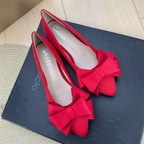 小香风法式复古尖头蝴蝶结工作鞋