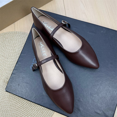 复古尖头一字带玛丽珍平底单鞋