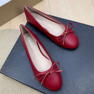 百搭软底蝴蝶结奶奶鞋 女平底芭蕾2026春夏圆头浅口瓢鞋 单鞋 小红鞋