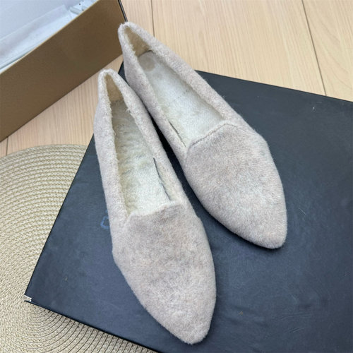 毛毛鞋子软底加绒毛呢单鞋平底鞋