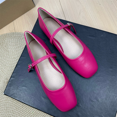 复古方头浅口一字带平底玛丽珍鞋