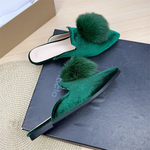 包头毛毛鞋丝绒半拖穆勒鞋