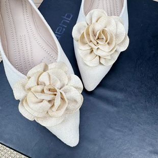 尖头浅口森女花卉平底鞋 新款 女2025年春季 山茶花复古气质优雅单鞋