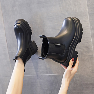 新款 内增高马丁靴女英伦风2024秋季 厚底切尔西短靴百搭真皮烟筒靴