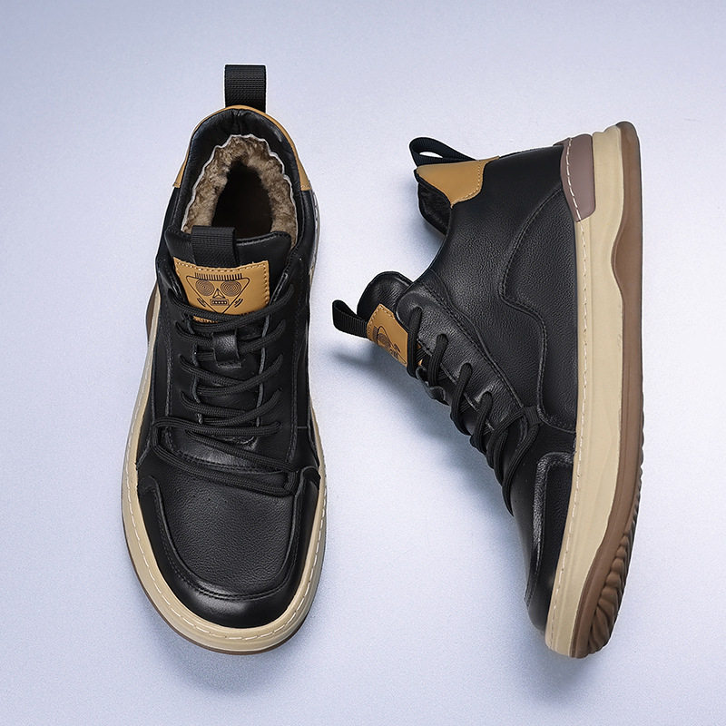头层牛皮冬季男士棉鞋真皮羊毛皮毛一体保暖休闲男款潮鞋加绒男鞋