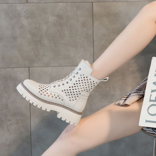 女靴镂空女鞋 百搭时尚 新款 洞洞高帮凉鞋 厚底凉靴女 女2025夏季