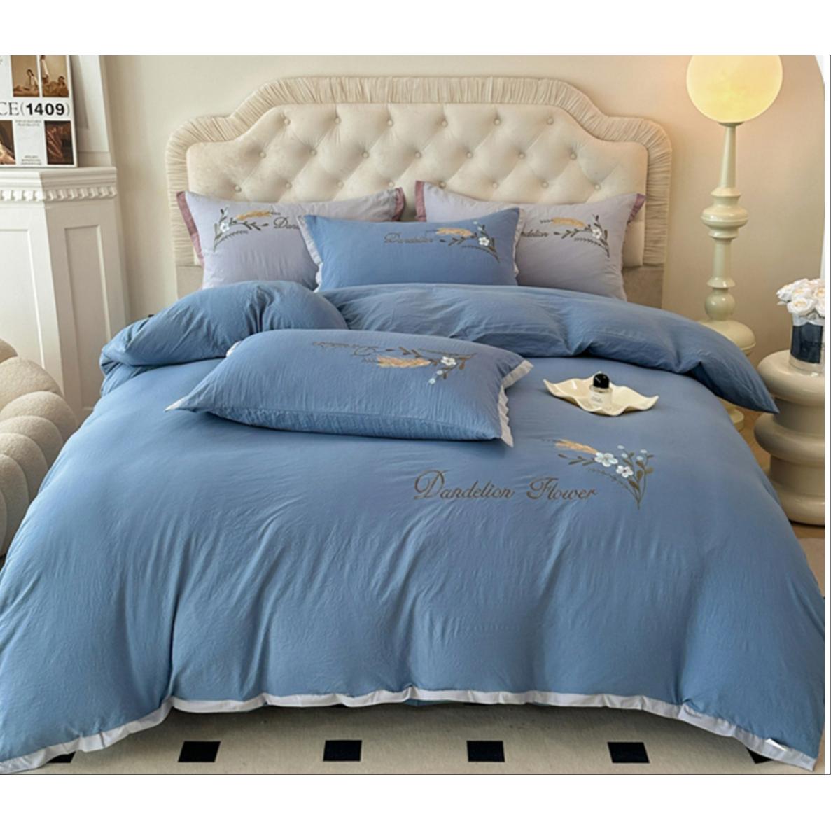 小清新刺绣水洗棉四件套糯小棉