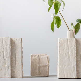 MY家 - 比利时 Serax 北欧设计 自然白 几何肌理陶瓷花瓶摆件