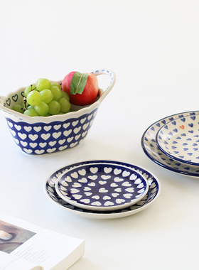 MY家 - 波兰陶瓷 手绘 经典钴蓝色印章爱心 茶杯碟/壶/造型碗盘