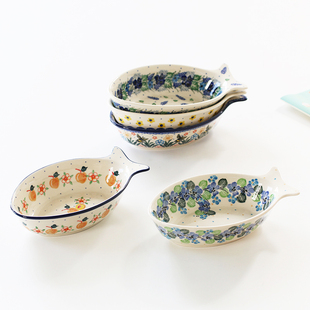 MY家 - 波兰手绘陶瓷 typE17&E24 小鱼儿 鱼型深碗/长盘 多色人