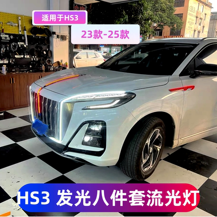 适用于全新红旗HS3中网流光灯改装车门灯流水灯发光标机盖旗标灯