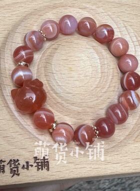 萌货小铺原创手作DIY阿拉善玛瑙糖心橘红kitty南红玛瑙手链手串