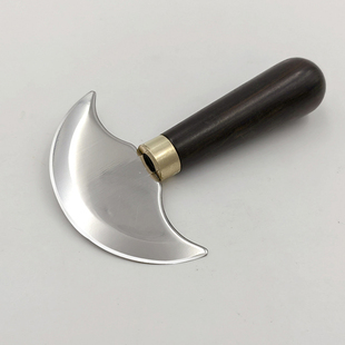 美式专业皮革开料下料刀半圆裁皮刀弧形削皮铲薄刀黑檀木柄半月刀
