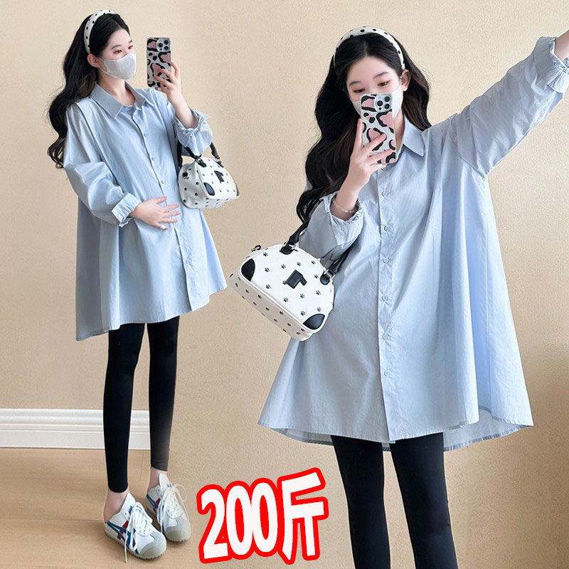 大码孕妇衬衫连衣裙春秋季新款韩版时尚中长款休闲上衣潮妈200斤