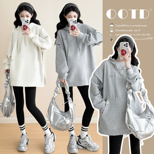 大码 休闲宽松连帽百搭套头上衣外套女200斤 孕妇卫衣秋冬2025新款