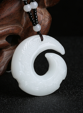 青花和田玉水晶项链时来运转男女