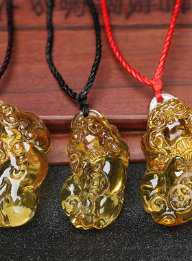 天然黄水晶貔貅吊坠项链佛珠