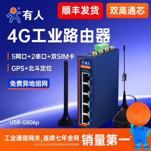 有人4G工业WiFi路由器全网通双卡插卡RS485 5网口工业级无线路由器异地组网双高通芯G806p 232串口带GPS定位