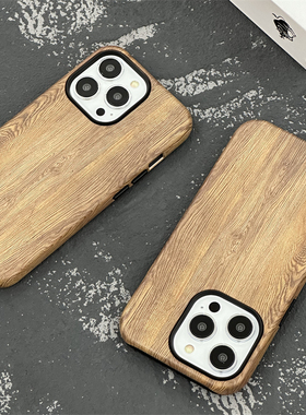 胡桃木纹 适用iPhone15ProMax手机壳硅胶防摔14Pro软壳苹果13二合一菲林硬壳12/11耐脏保护套XR新款简约XSMAX