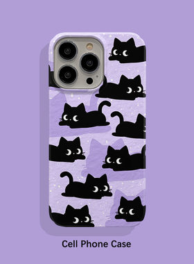 黑色酷喵 适用iPhone15Pro手机壳14ProMax菲林硬壳苹果13保护套12个性创意耐脏XSMAX男女款11/XR磨砂