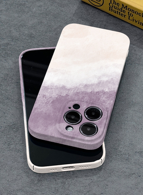 晕染紫色适用iPhone12ProMAX手机壳磨砂硬壳苹果13菲林直边保护套14Pro个性创意男女款新款简约高颜值全包边
