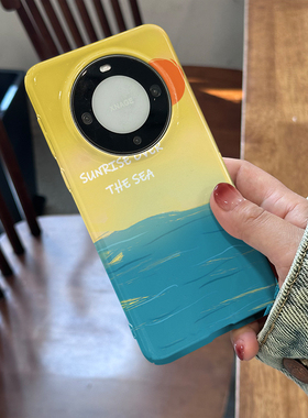 油画日出海边 适用于华为Mate60Pro手机壳全包边菲林亮面硬壳Mate60时尚简约个性创意保护套男女卡通新款可爱