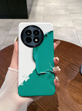 绿色泼墨适用OnePlus  一加Ace5手机壳1+Ace5Pro菲林磨砂一加Ace5Pro硅胶防摔软壳二合一硬壳保护套新款简约