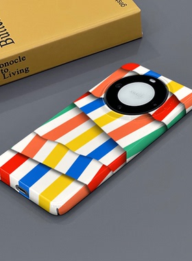 彩色条纹 适用于华为Mate60Pro手机壳全包边菲林亮面硬壳Mate60塑料防摔个性创意新款简约时尚小众男女款